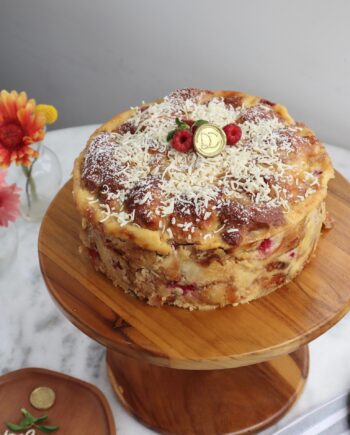 Budín de Croissant, Chocolate Blanco  y Frambuesas